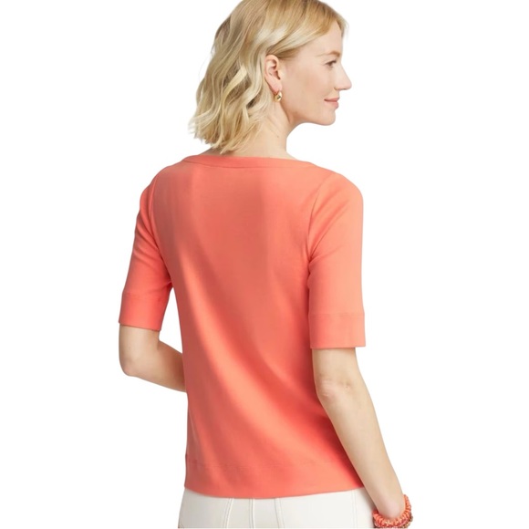 Chico's Pima Cotton Bateau Neck Tee Shirt Sunset Peach Women’s Size 2 LARGE NWT - Picture 5 of 15